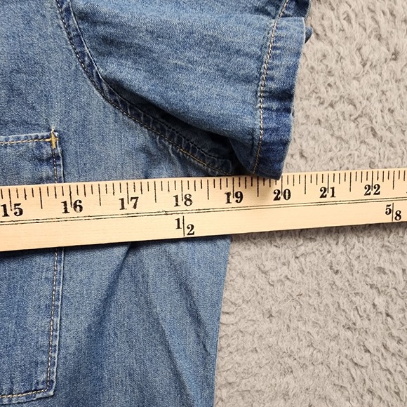 Paige Medium Denim Blue Chambray Dress Womens Medium Button Front Tie Waist Mini - Picture 11 of 13